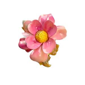 Vintage Pink Plastic Flower Brooch Enamel Covered Celluloid